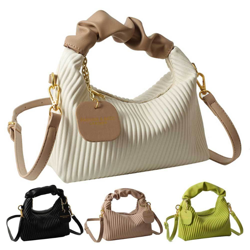 Cream ribbed PU leather crossbody bag with chain strap and small heart charm tag