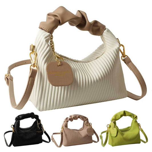 Cream ribbed PU leather crossbody bag with chain strap and small heart charm tag