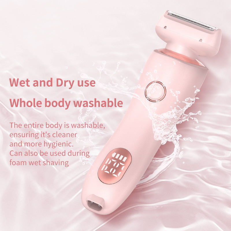 Pink women’s epilator and trimmer with rinse-ready body and LED indicator