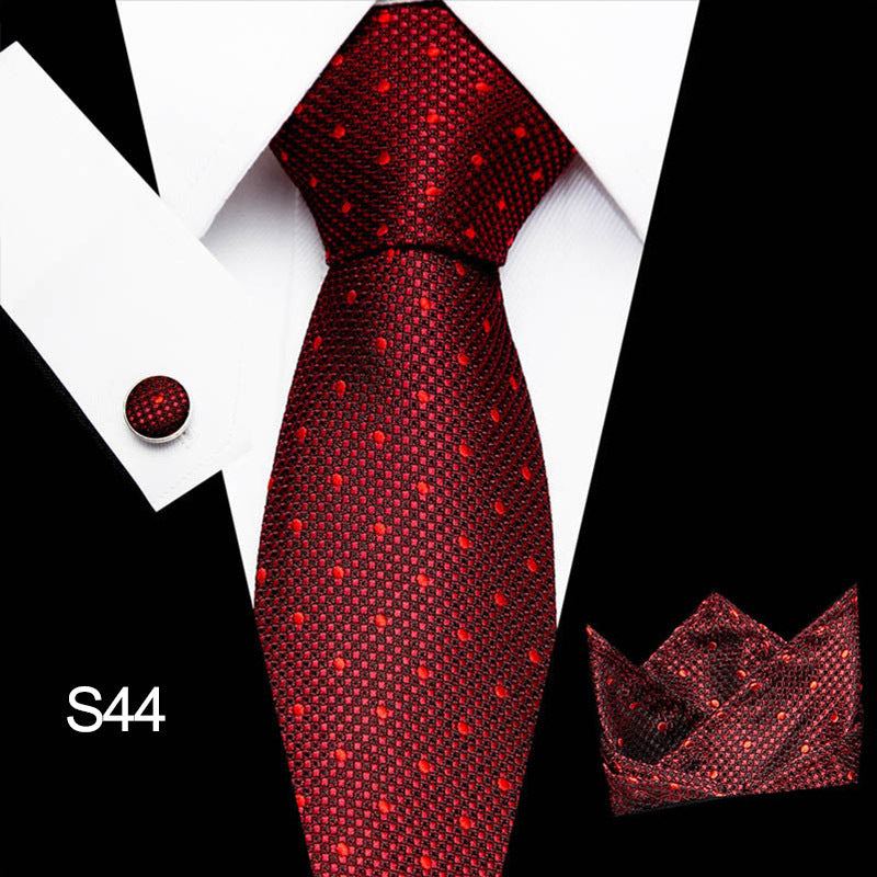 Men's business necktie, dark red with small geometric dot pattern