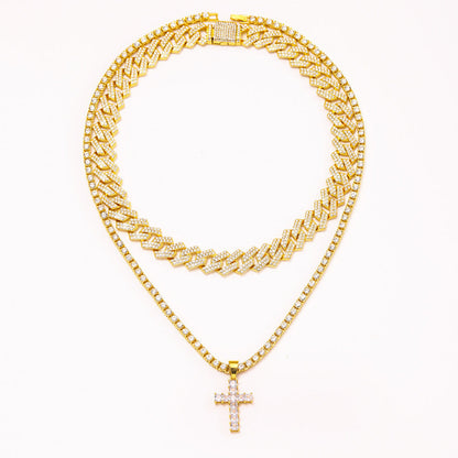 Two gold necklaces on a white background