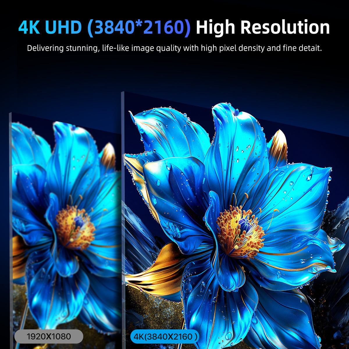 15.6-inch 4K UHD portable monitor displaying high-detail blue flower visuals