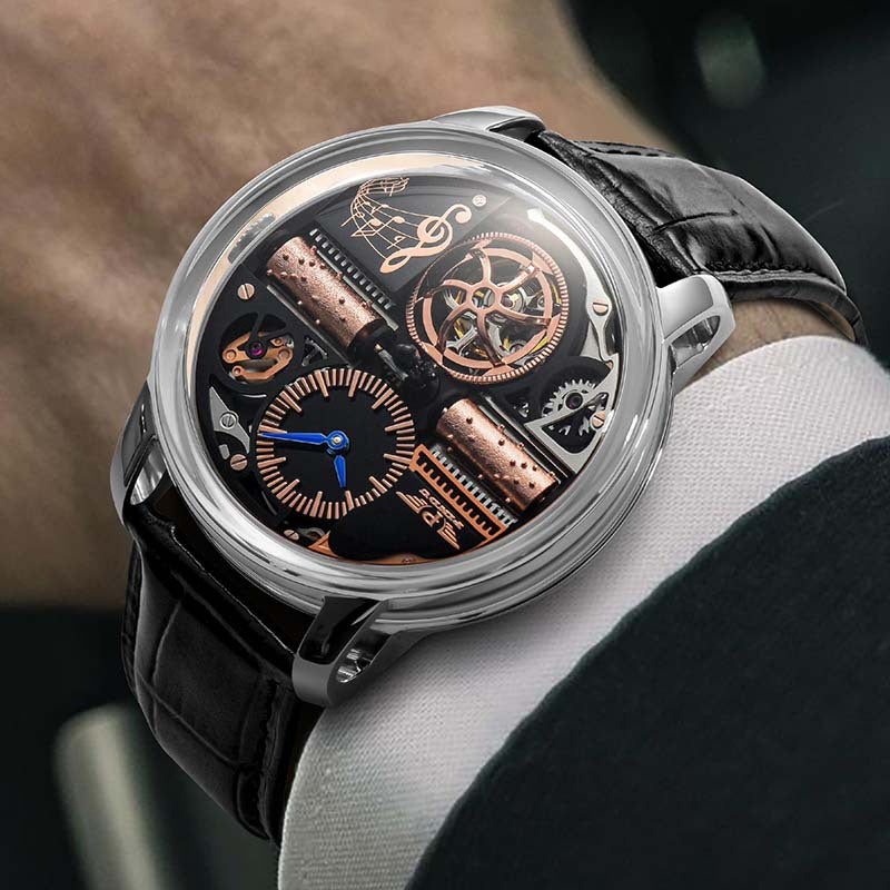 Luxury watch with intricate design on a person's wrist