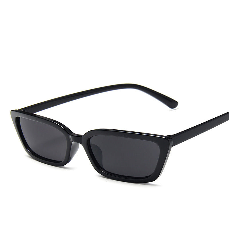 Black rectangle resin sunglasses with dark lenses