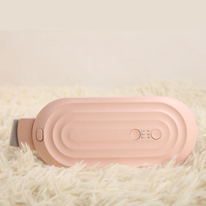 Pink electric waist massager belt, showing textured back panel and control buttons.