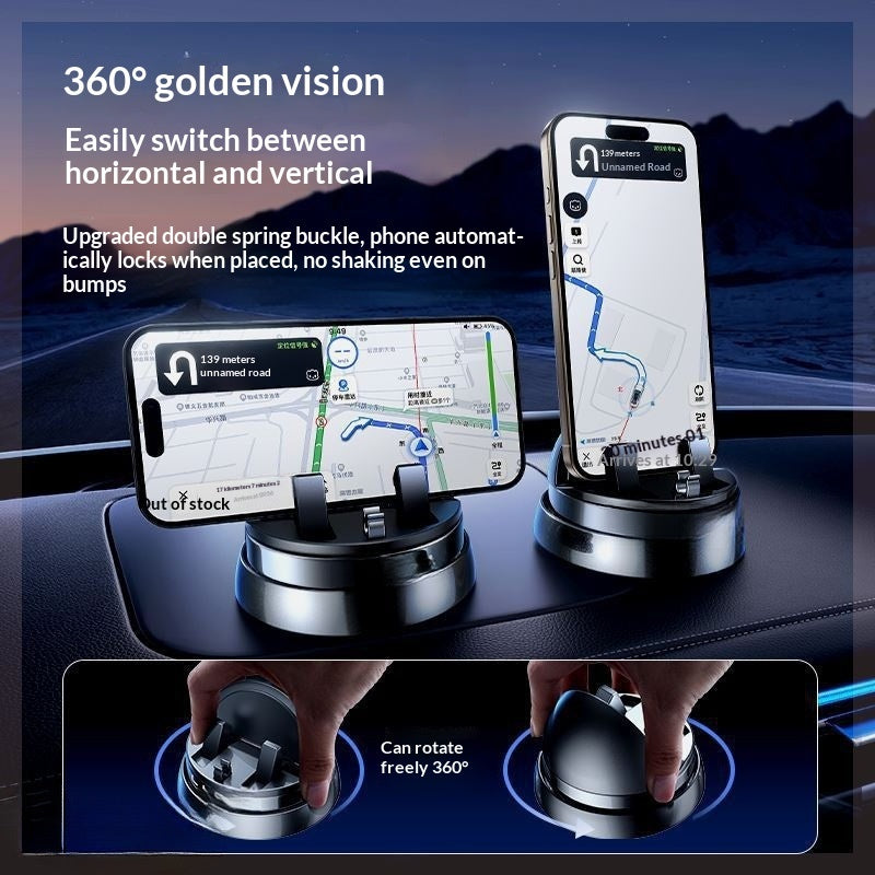 Car phone holder with 360° rotating ring for landscape or portrait