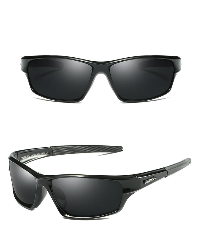Men's polarized sports sunglasses, all-black frame, dark lenses