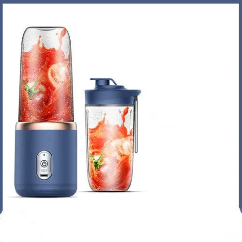 Portable 6-blade blender set, dark blue base with large and small clear cups