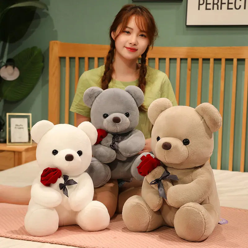 Woman with three teddy bears. YAXSO UAE ONLINE STORE