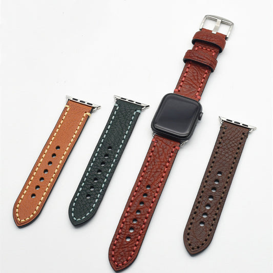 Cow leather watch straps set, multiple colors with metal buckles and stitched holes