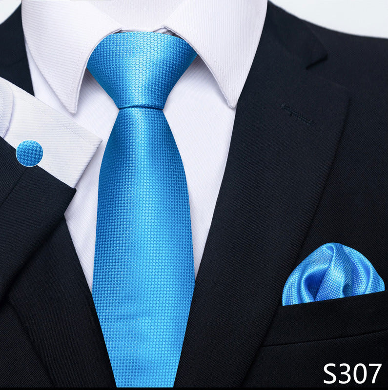 Men's formal tie and pocket square set, bright blue textured satin