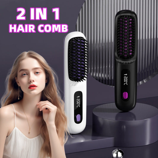 2-in-1 hair comb with digital display and woman with styled hair. YAXSO ONLINE STORE UAE