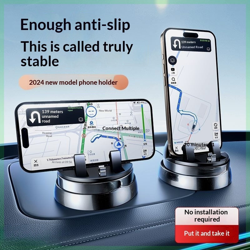 Car phone holder with cradle holding a smartphone for in-car navigation