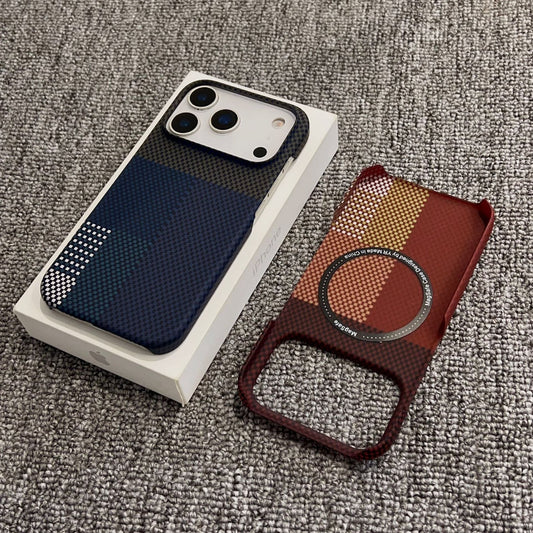 Phone case with textured design and ring holder on a textured surface