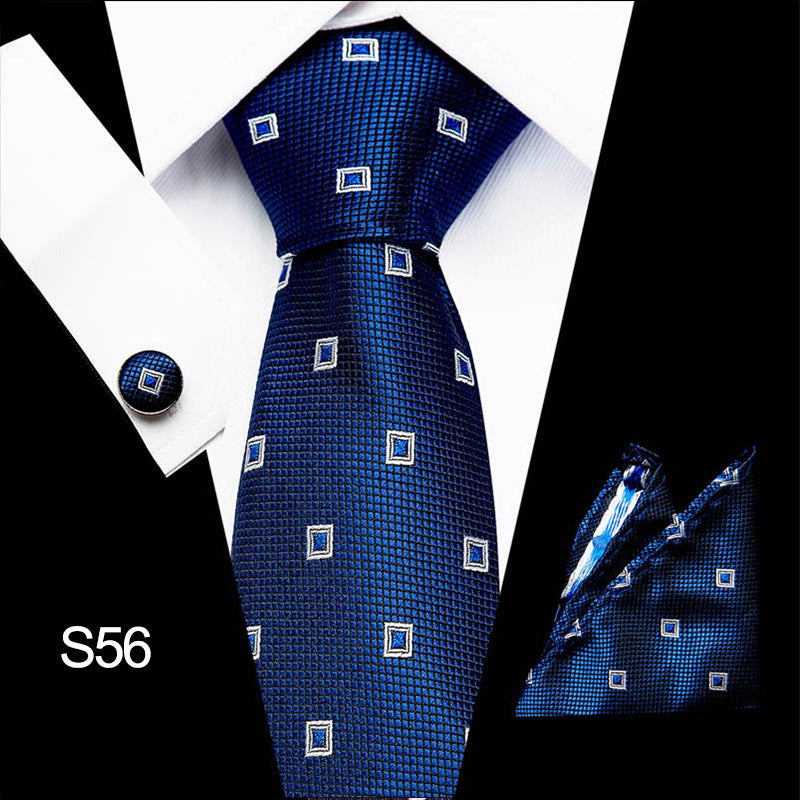Men's business tie in royal blue with small square geometric pattern