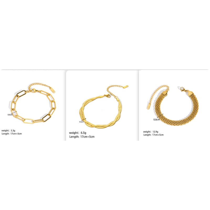 Ornament bracelet set with gold-tone chain links and small clasp hardware