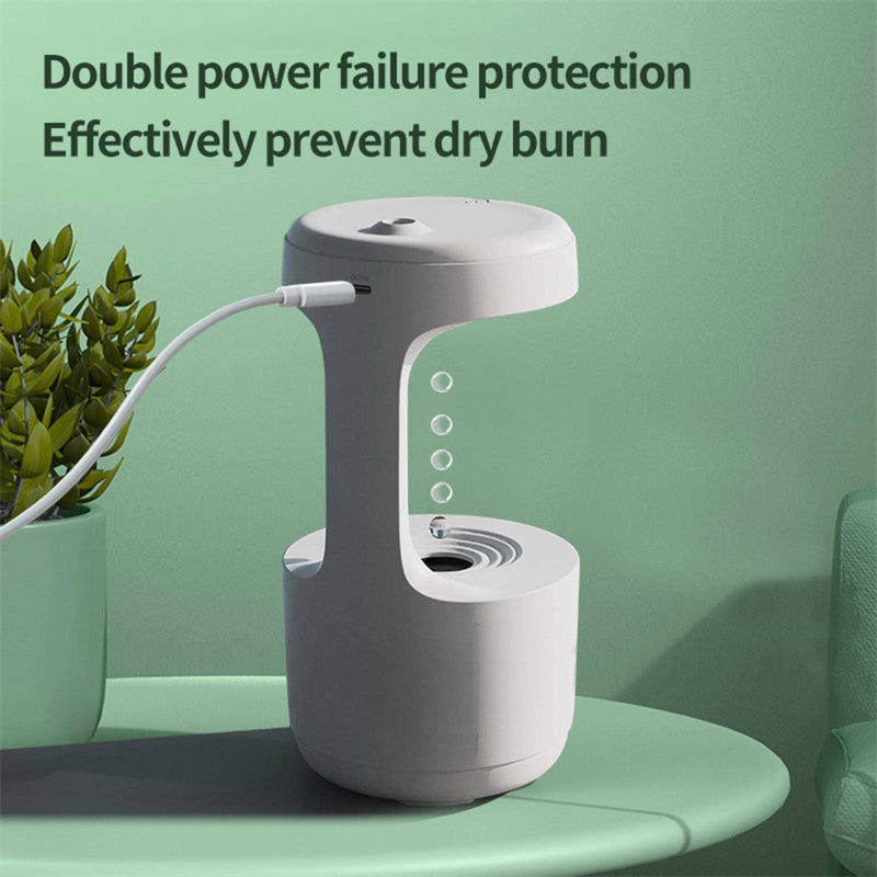 Grey-and-white anti-gravity humidifier with side mist panel and air outlet