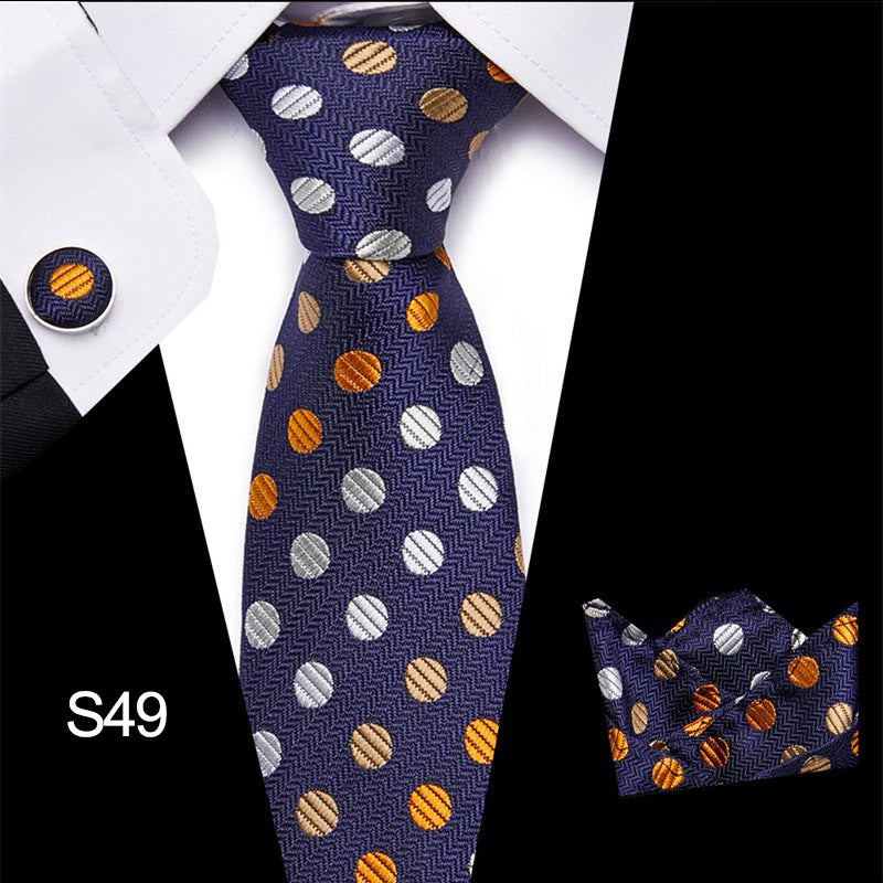 Men's business necktie, navy blue with multicolor circle pattern
