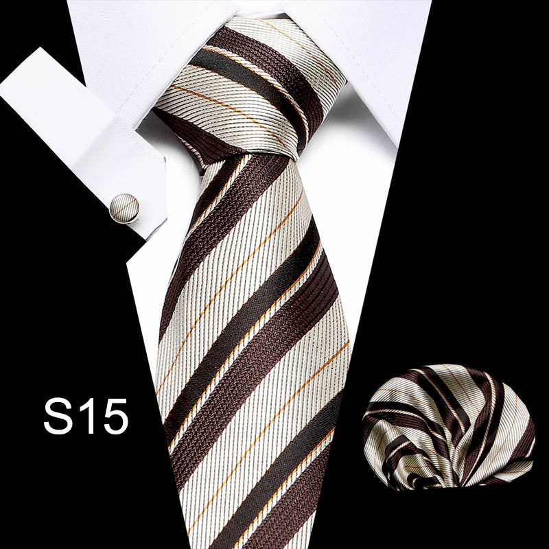Men's business tie with brown and cream diagonal striped pattern