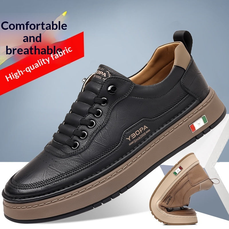 Black leather-look lace-up casual shoe with contrast trim and side flag detail