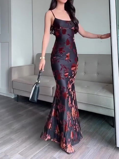 Women's Flocked Strappy Maxi Dress