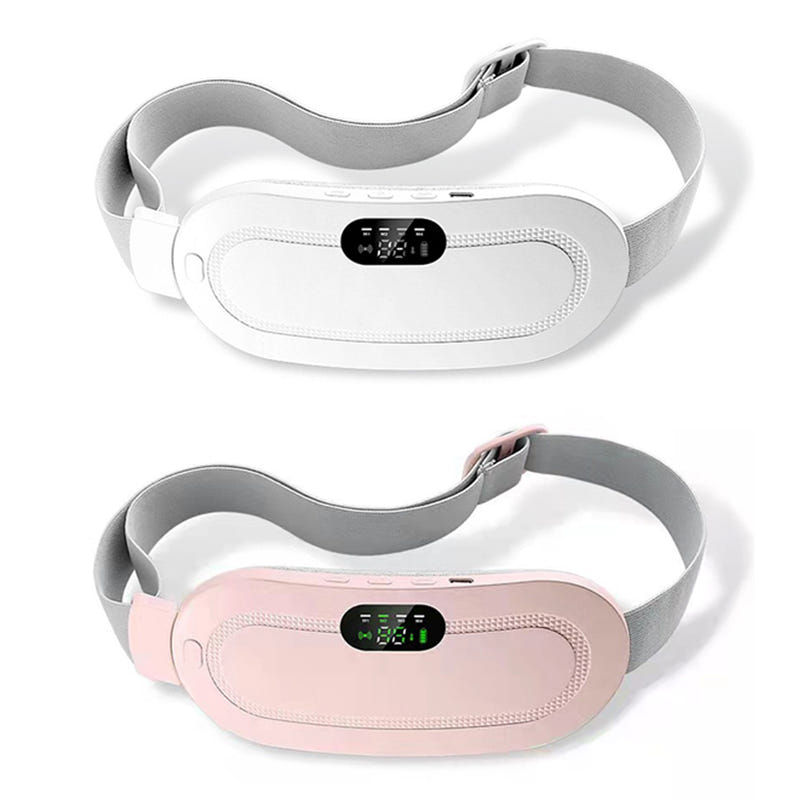 Dual-color waist massager belt set: pink and white panels with gray straps