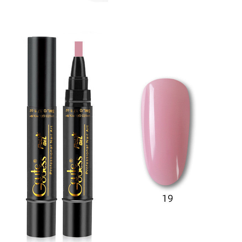 Pink nail glue pen with applicator tip and pink nail swatch, shade 19