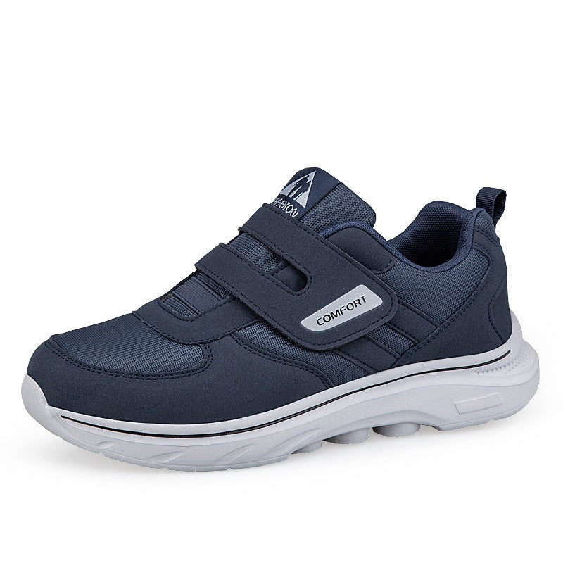 Dark blue lightweight casual sneakers with hook-and-loop straps and white outsole