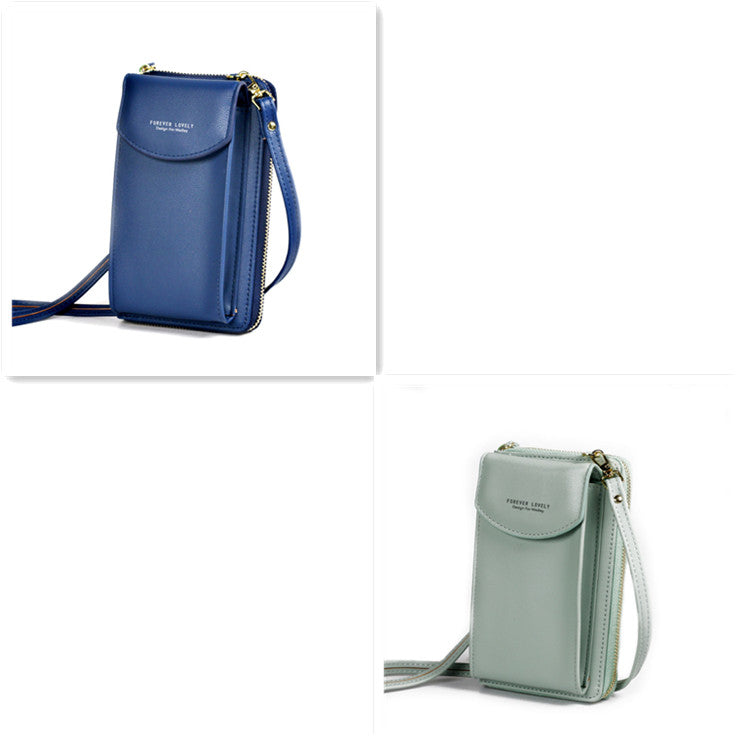 PU leather crossbody wallet purse, blue and mint green options with flap front and top zipper