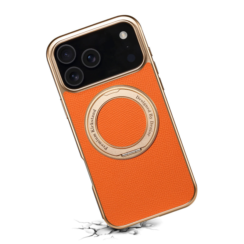 Orange phone case with a ring holder on a white background