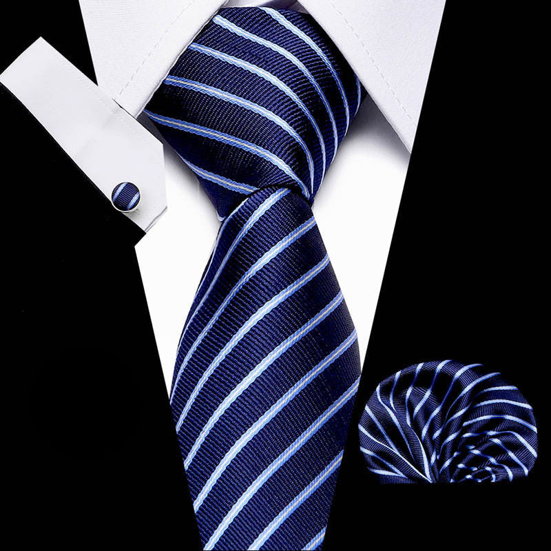 Men's business tie in dark blue with thin diagonal light stripes