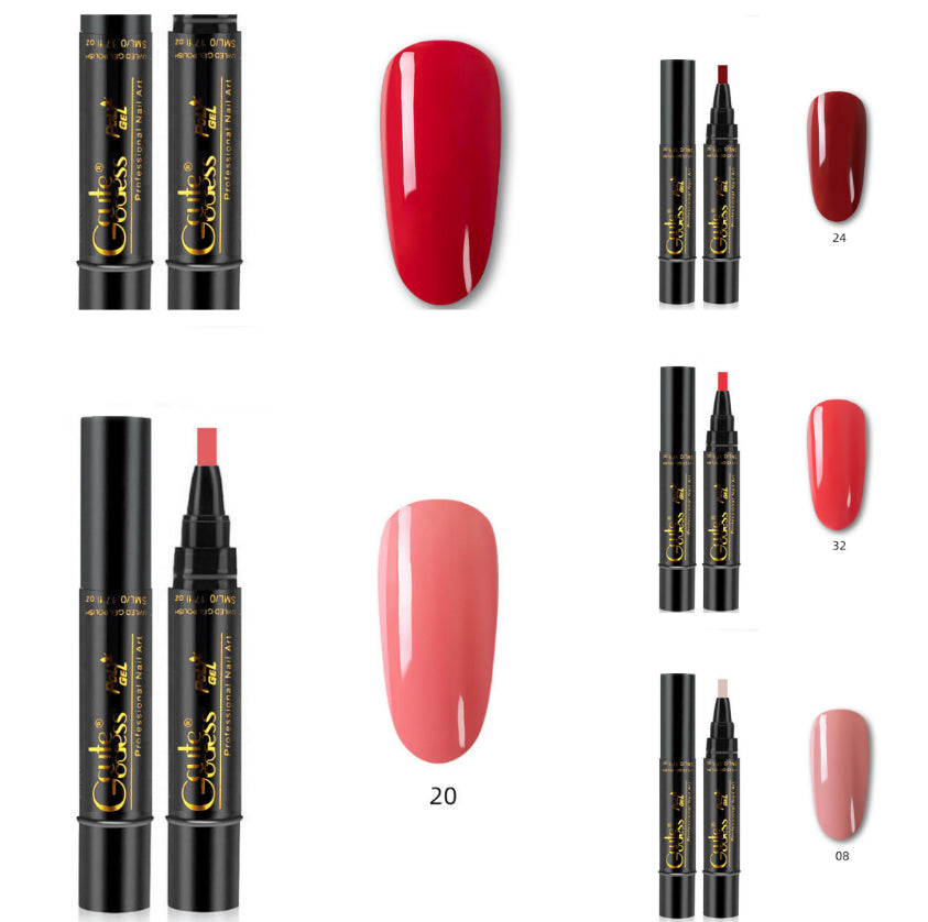 3-in-1 nail glue pen set with red shade swatch and two applicator pens