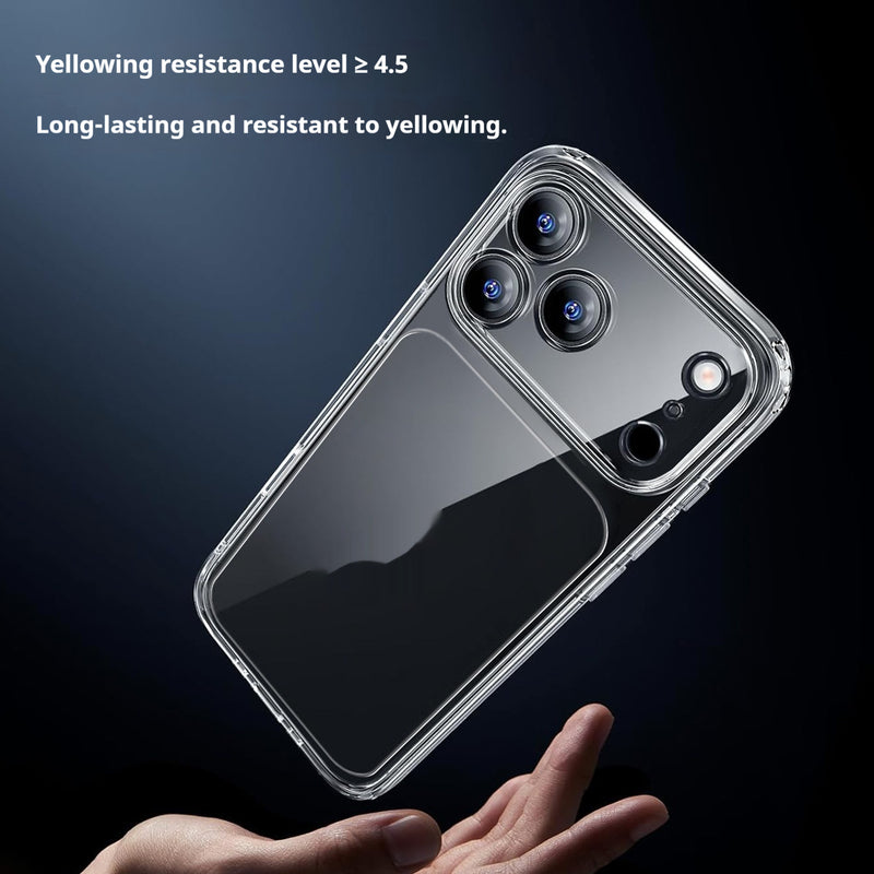 Transparent iPhone case with multi-camera cutout and protective bumper
