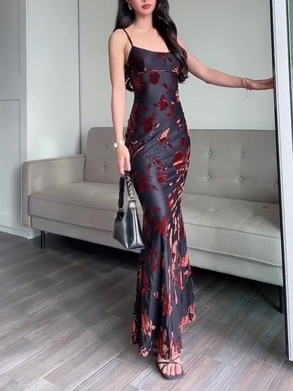 Women's Flocked Strappy Maxi Dress