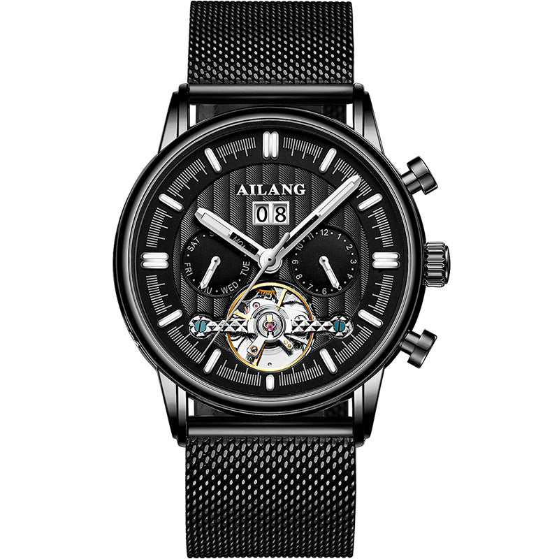 Black AILANG watch with detailed face on a white background