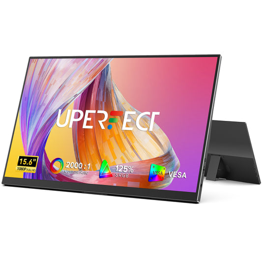 15.6-inch portable FHD monitor with folding kickstand, black frame