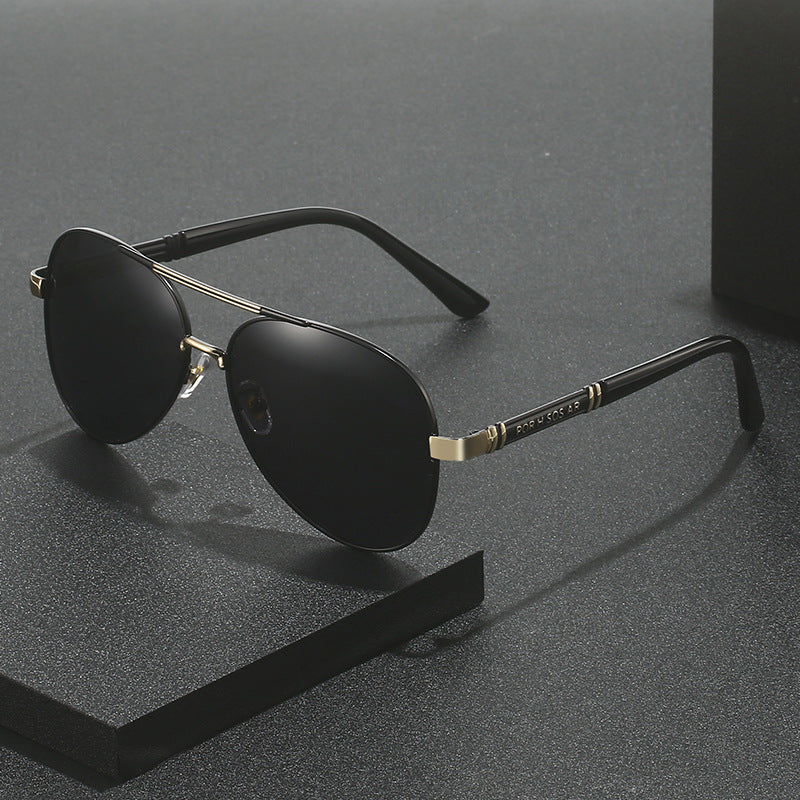 Men’s polarized photochromic sunglasses with black frame and dark lenses