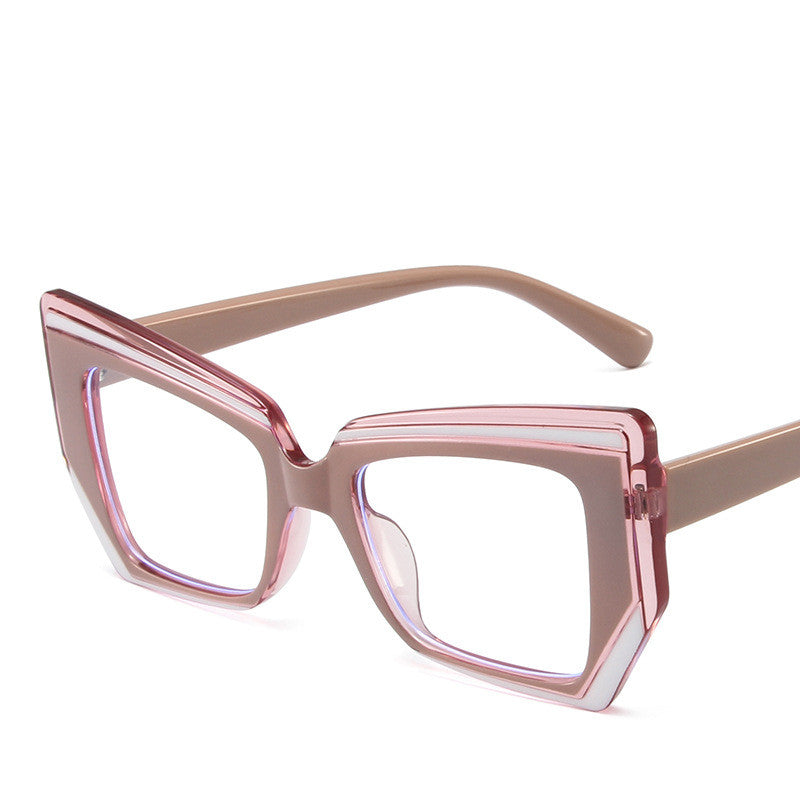 Retro square anti-blue glasses with pink-tinted frame and clear lenses.