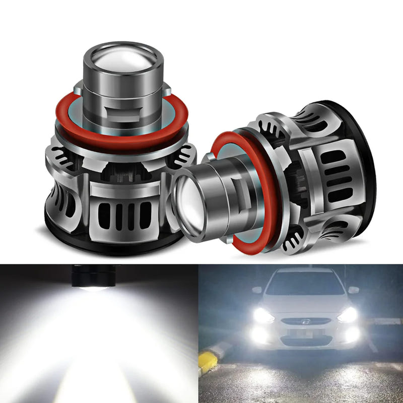 LED car headlight fog lamp bulbs set, silver housing with red ring and vented fins