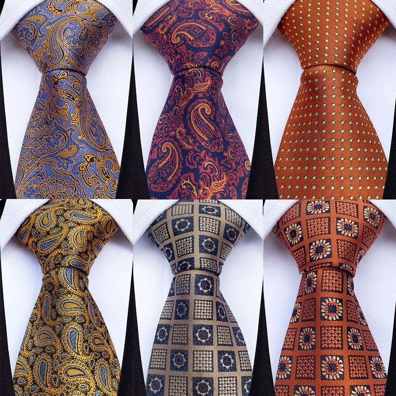 Collection of patterned ties displayed against a white background