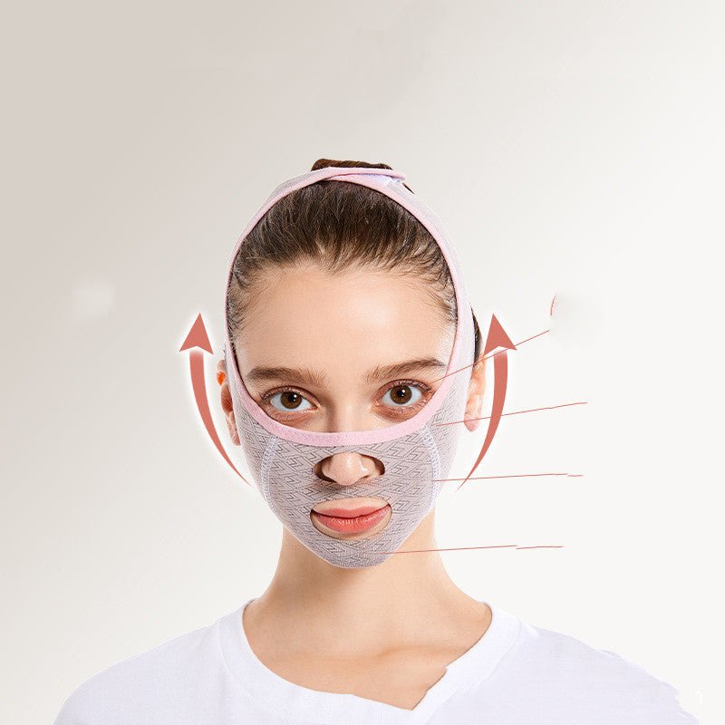 Face-shaping sleep mask worn over the lower face, with openings for the nose and mouth