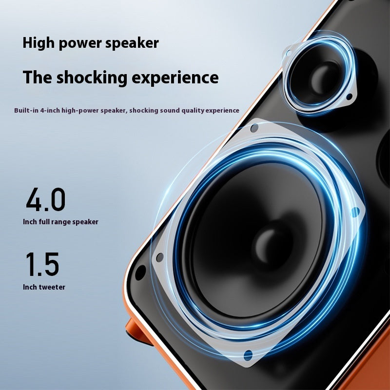Portable karaoke speaker woofer and tweeter driver close-up