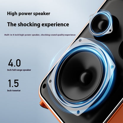 Portable karaoke speaker woofer and tweeter driver close-up