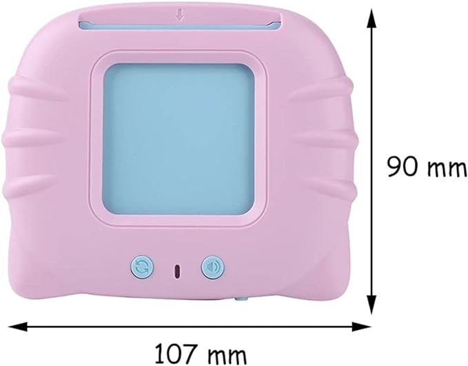 Kids flash card learning device in light pink with square blue screen