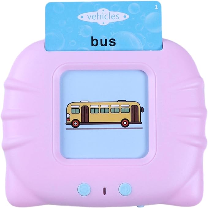 Light pink kids flash card device with bus card and three front buttons