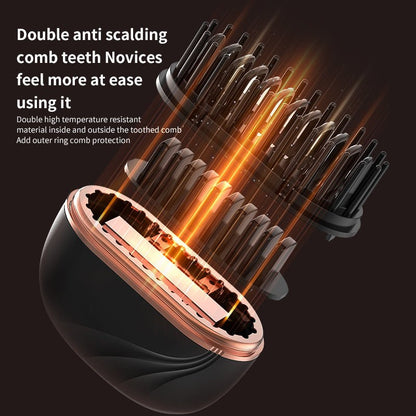 Mini cordless hair straightening comb with protective double-layer teeth shown in close-up