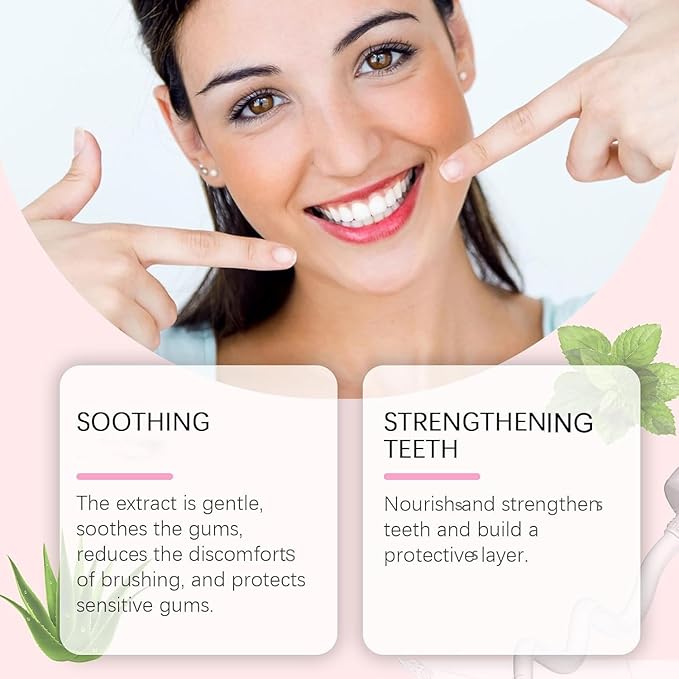Nicotinamide toothpaste benefits graphic highlighting soothing and strengthening teeth