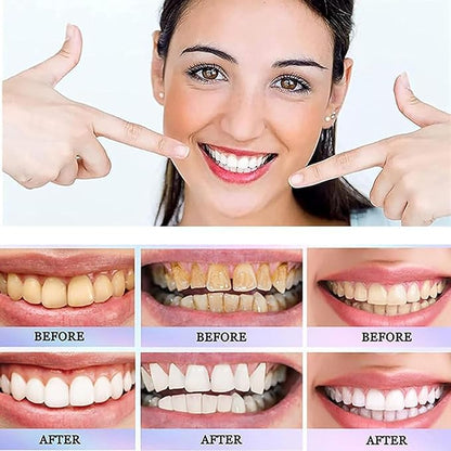 Nicotinamide toothpaste promotional graphic with before-and-after teeth examples