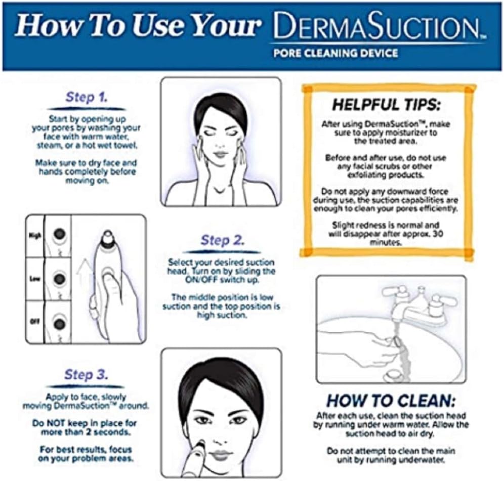 Pore cleaning device how-to guide card with step instructions and tips