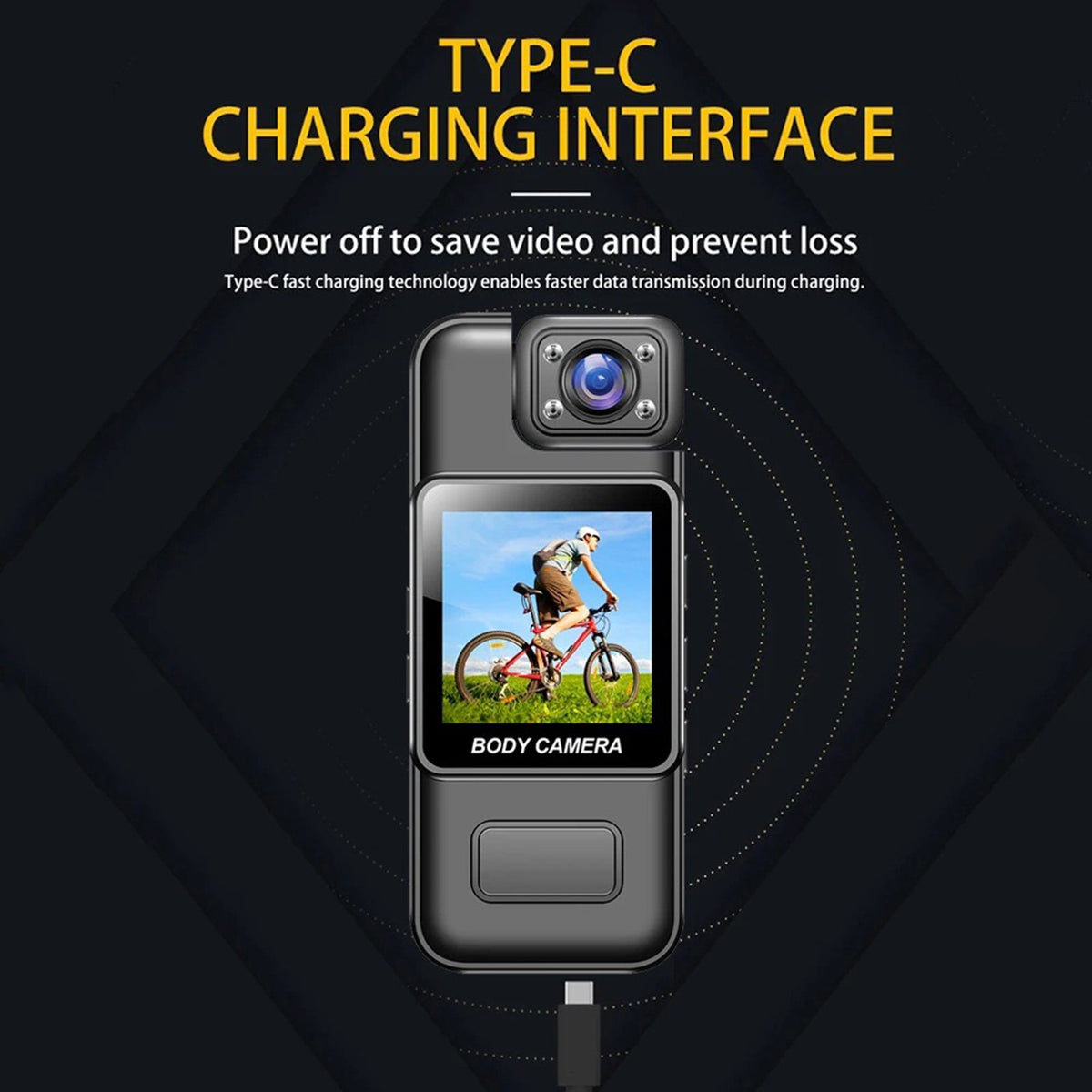 Portable body camera with Type-C charging interface graphic